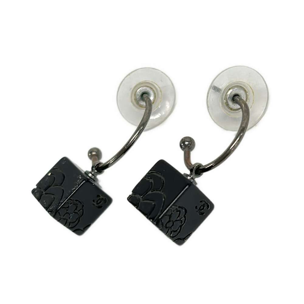 Chanel Camellia Earrings Silver Black Hardware Plastic - Picture 1 of 4